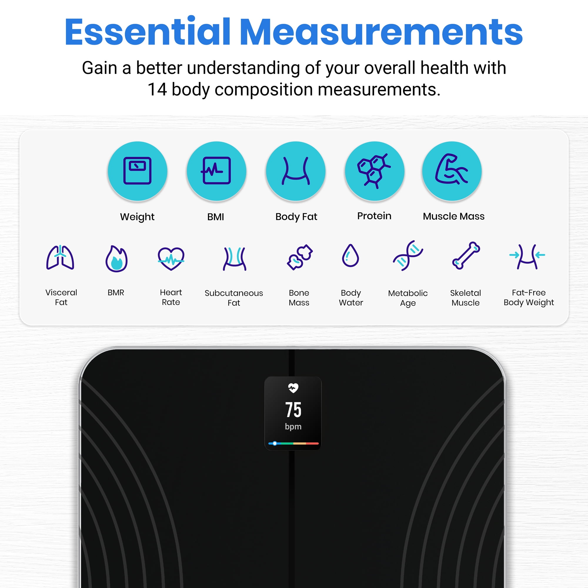Etekcity Digital Body Weight Bathroom Scale, HR Smart Fitness Scale,Beeper and Weather display functions,Black,EFS-A591S-KUST