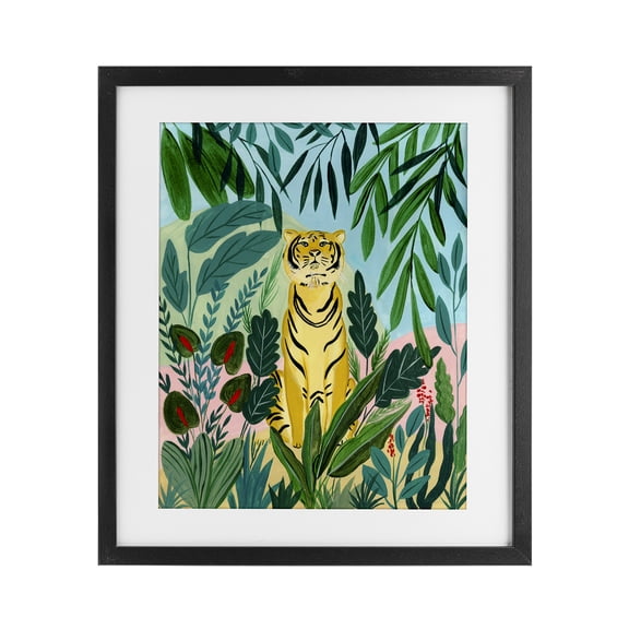 Stupell Industries Tropical Stoic Tiger Tropical Forest Black Framed Print Under Glass, 17 x 21, by Nabeela Rumi
