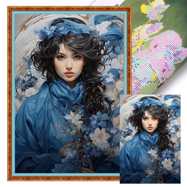 Hilo Algodón Ecológico Bordado Punto Cruz Niña Las Flores 11CT 40x60cm