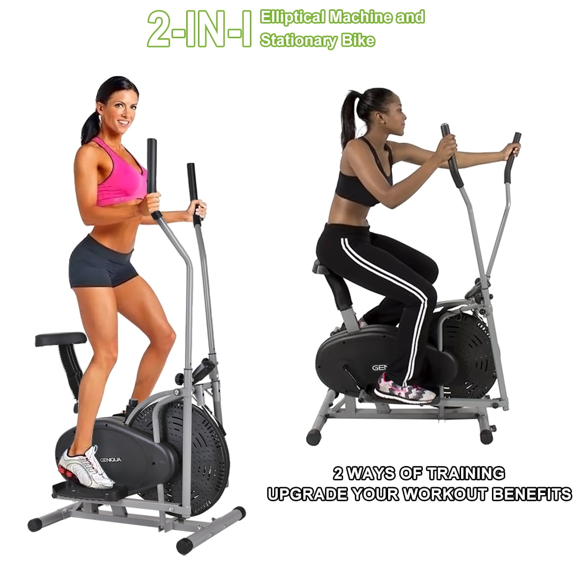 Geniqua Corp 2 in 1 Elliptical Machine Cross Trainer Exercise Bike Fitness Workout Gym Cardio