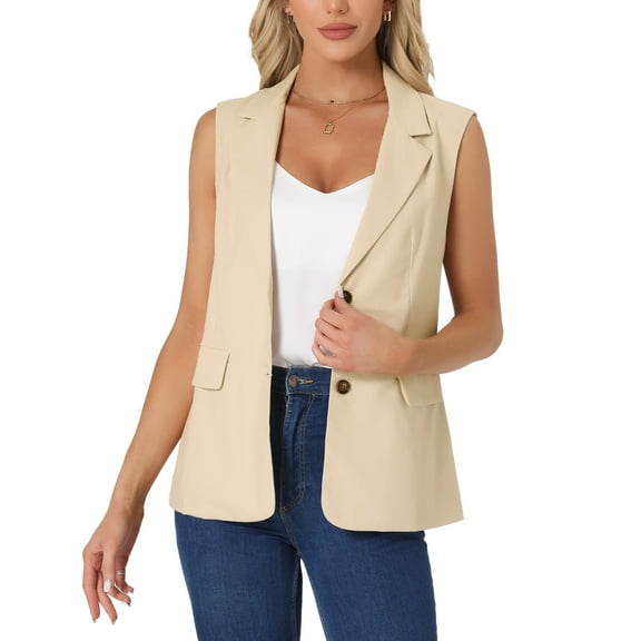 INSPIRE CHIC Sleeveless Blazer for Women's Business Casual Work Office Suit Vest Jacket XS Beige