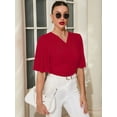thumbnail image 2 of Chiclily Womens 3/4 Sleeve Wrap Blouse Red 2XL V Neck Dressy Casual Top Ruched T-Shirts, 2 of 6