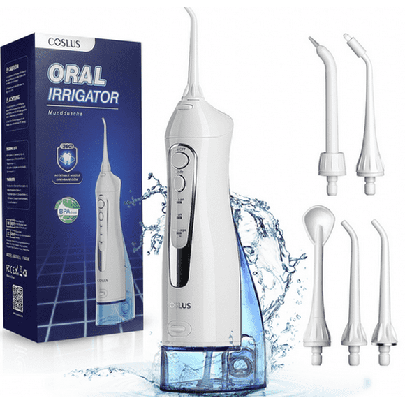 COSLUS Irrigador bucal portátil con hilo dental eléctrico Dispositivo de cuidado bucal Limpiador de dientes con hilo dental con agua de alta frecuencia para una limpieza profunda