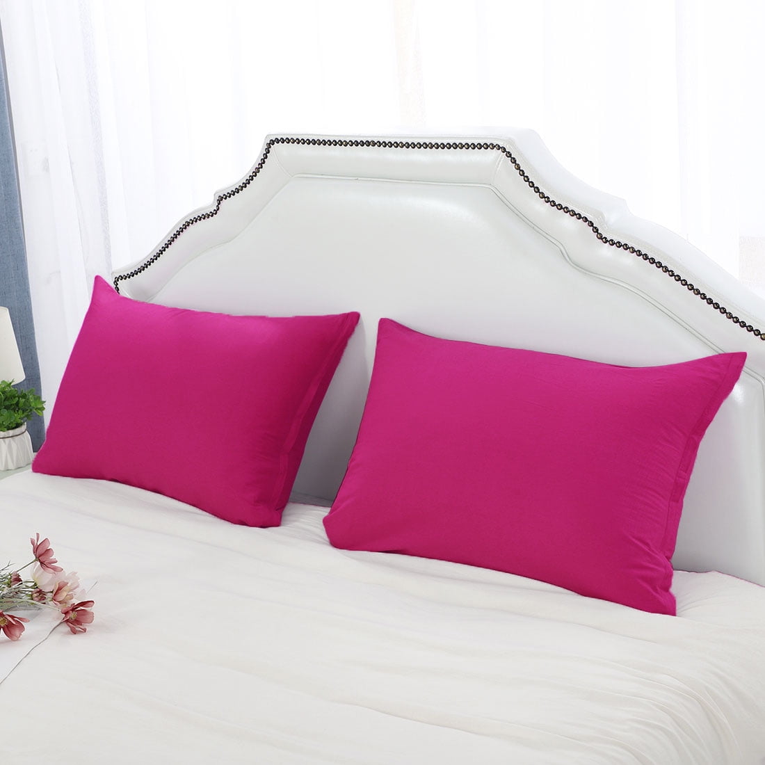 Unique Bargains Pillowcases 2-Piece Egyptian Cotton Pillow Cover Fuchsia Standard