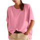thumbnail image 1 of Camisas de Manga Corta para las Mujeres Casual Cuello Redondo Sólido, Mezcla de Algodón Moda de Verano Blusa Superior, 1 of 9