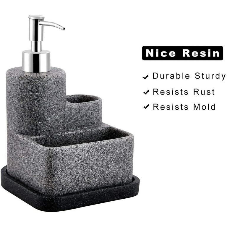 zccz Soap Dispenser with Sponge Holder and Brush Holder Kitchen Hand Dish Soap Dispenser Pump Set Sink Organizer Caddy for Sponge Brush Scrubber Zinc
