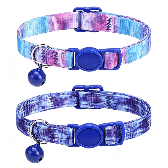 GASTROPOD Cute Cat Collar for Girl Boy,Colorful Breakaway Cat Collars with Bell 2 Pack,Adjustable Printed Nylon with Safety Buckles Kitten Collar (Starry Sky)