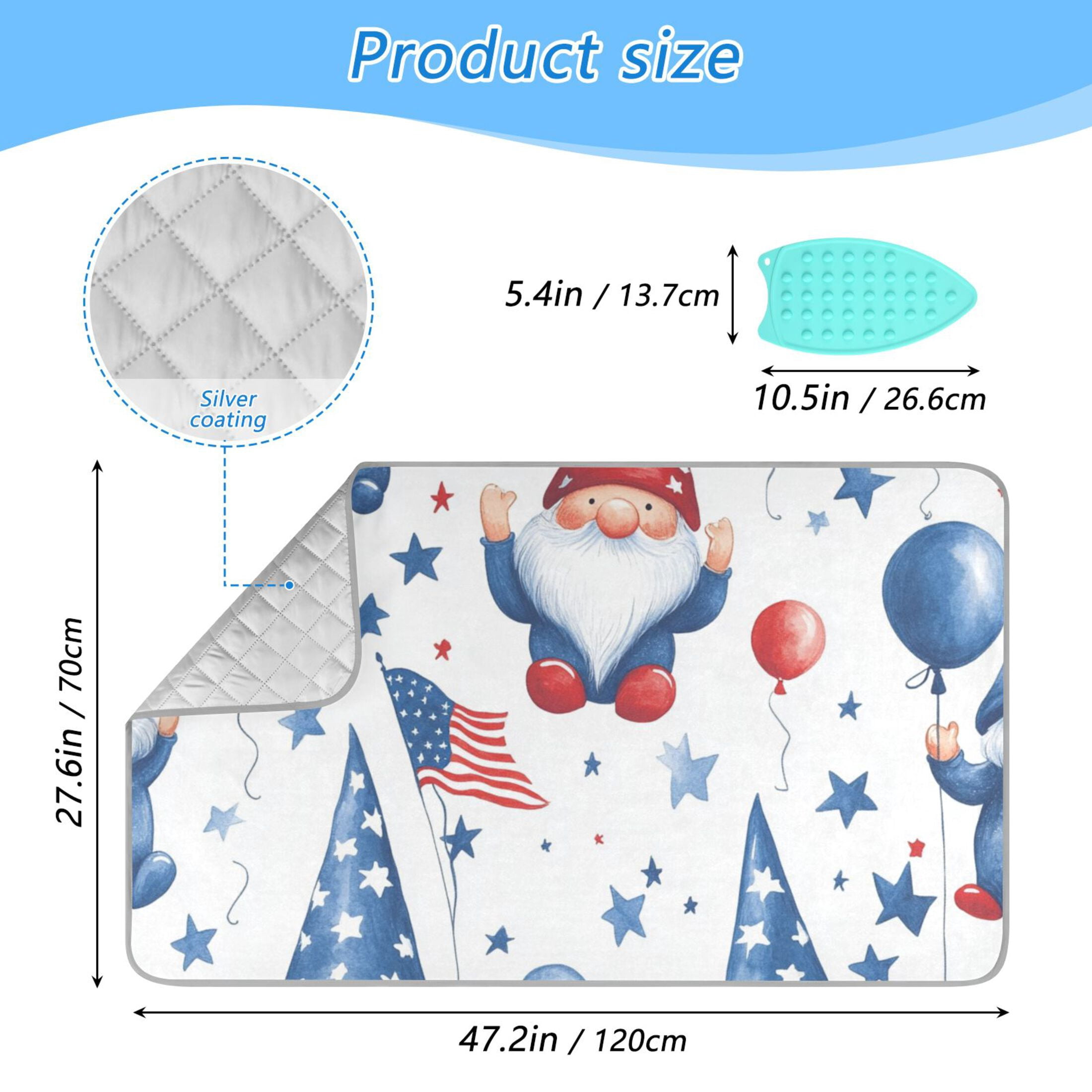 Gomes Hold Balloons Stars July 4th Ironing Mat Blanket Portable Travel Ironing Pad Heat Resistant Pad 47.2" x 27.6”