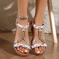 thumbnail image 2 of WILLBEST Sandalias De Playa Para Mujer, Elegantes, Planas, Informales, De Verano, Con Cuentas, Brillantes, Con Encaje Bohemio Y Flores, Cómodas, Con Correa Elástica En El Tobillo, Para Playa, 2 of 8