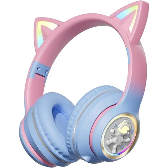 Cat Ear Bluetooth Headphones,Wireless Foldable On Ear Earphone, RGB Light Up ,HiFi Stereo and Noise Cancelling Over-Ear Gaming Headphones for Kid&Girl As a Gift For PC/Laptop/Tablet/Phone/Pad