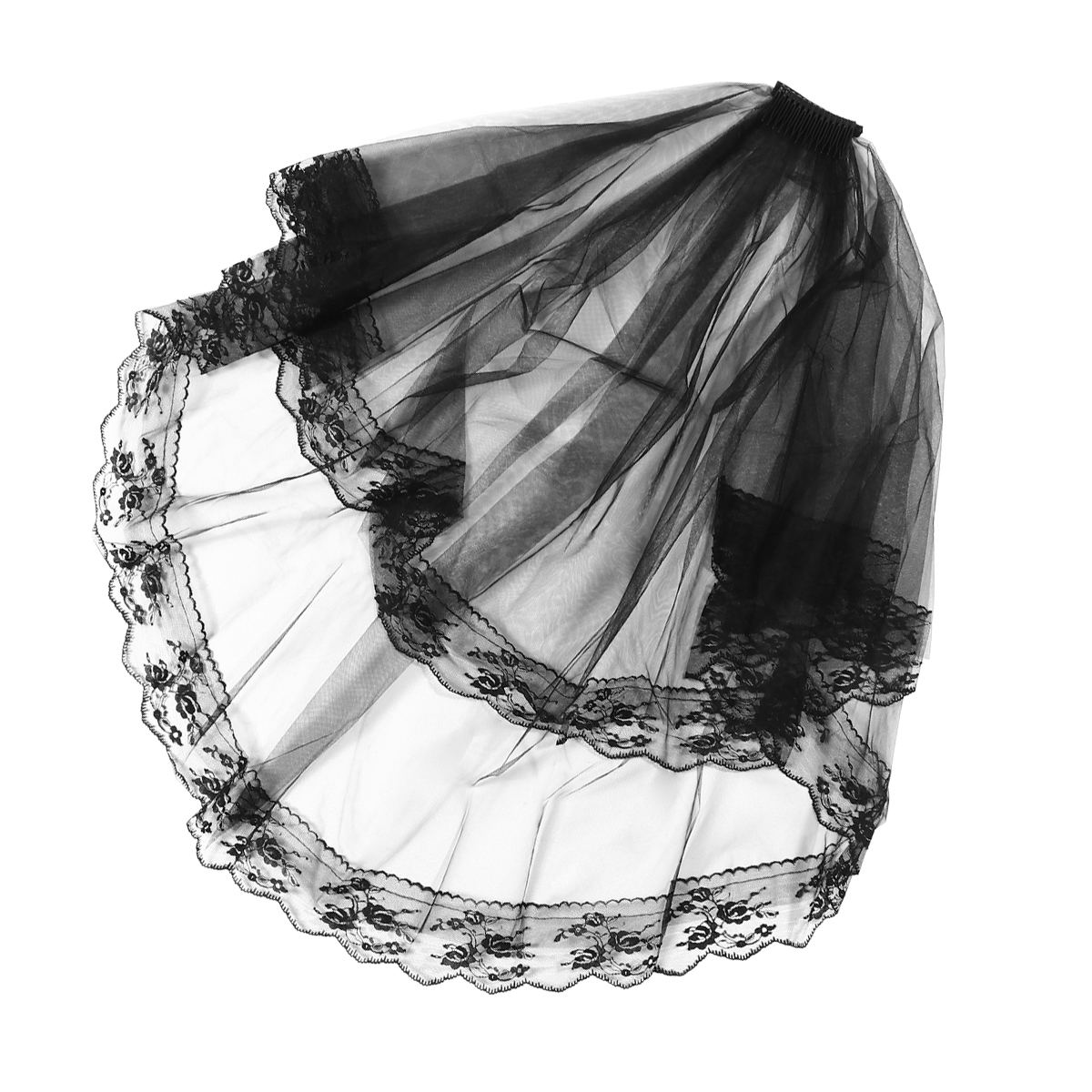 TwoLayer Black Wedding Veil Floral Lace Trim Halloween Cosplay Veils