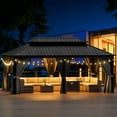 thumbnail image 2 of JolyDale 12' x 20' Outdoor Hardtop Gazebo, 2-Tier Galvanized Steel Roof Gazebo Aluminum Frame Permanent Pergolas with Netting and Curtains for Patio, Backyard, Garden, Lawns, Gray, 2 of 8