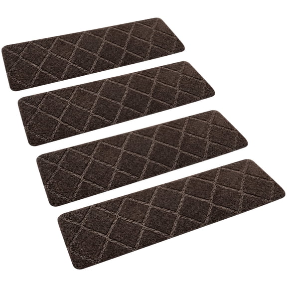 4 Embossed Stair Treads, 29.9 x 7.9 in Brown Diamond Pattern Non-Slip Carpet Mats, Self-Adhesive Runners for Wooden Steps, TPE Backing, 76 x 20 x 2 cm