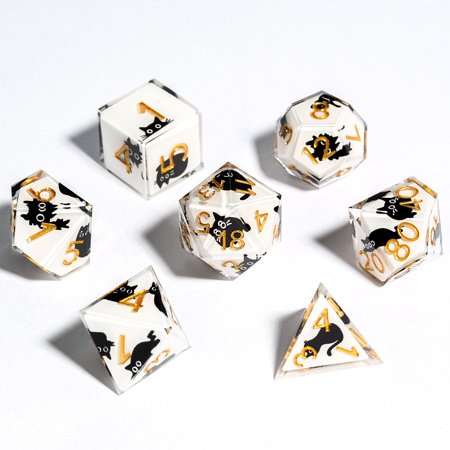 HOONGKAI DND Dice Set 7Pcs White Cat Polyhedral Resin Dice Set with Gift Box Cat Dice for Dungeons and Dragons D&D RPG MTG Table Games for 5 Years & up All Ages