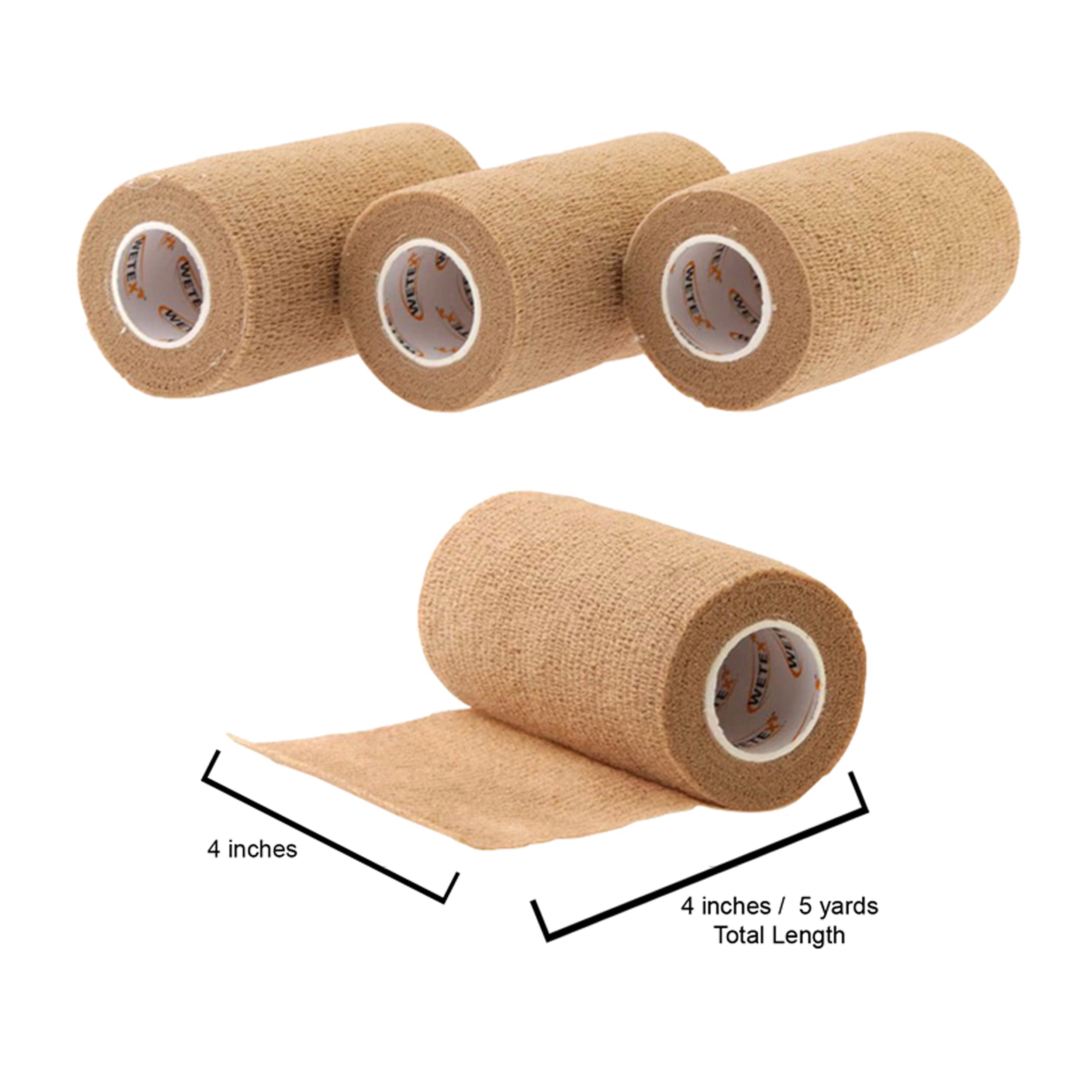 Wetex 24 Rolls Self Adherent Tape Bandages Wrap, 4 Inch x 5 Yards, Tan