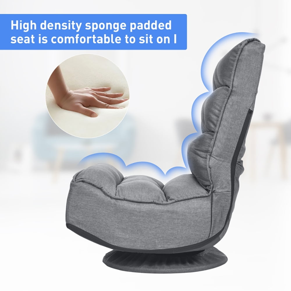 Finihen 360 Degree Swivel Floor Chair, 5-Position Folding Floor Gaming Chair, Lazy Lounge Chair for Relaxing Reading Gaming TV Watching, Gray