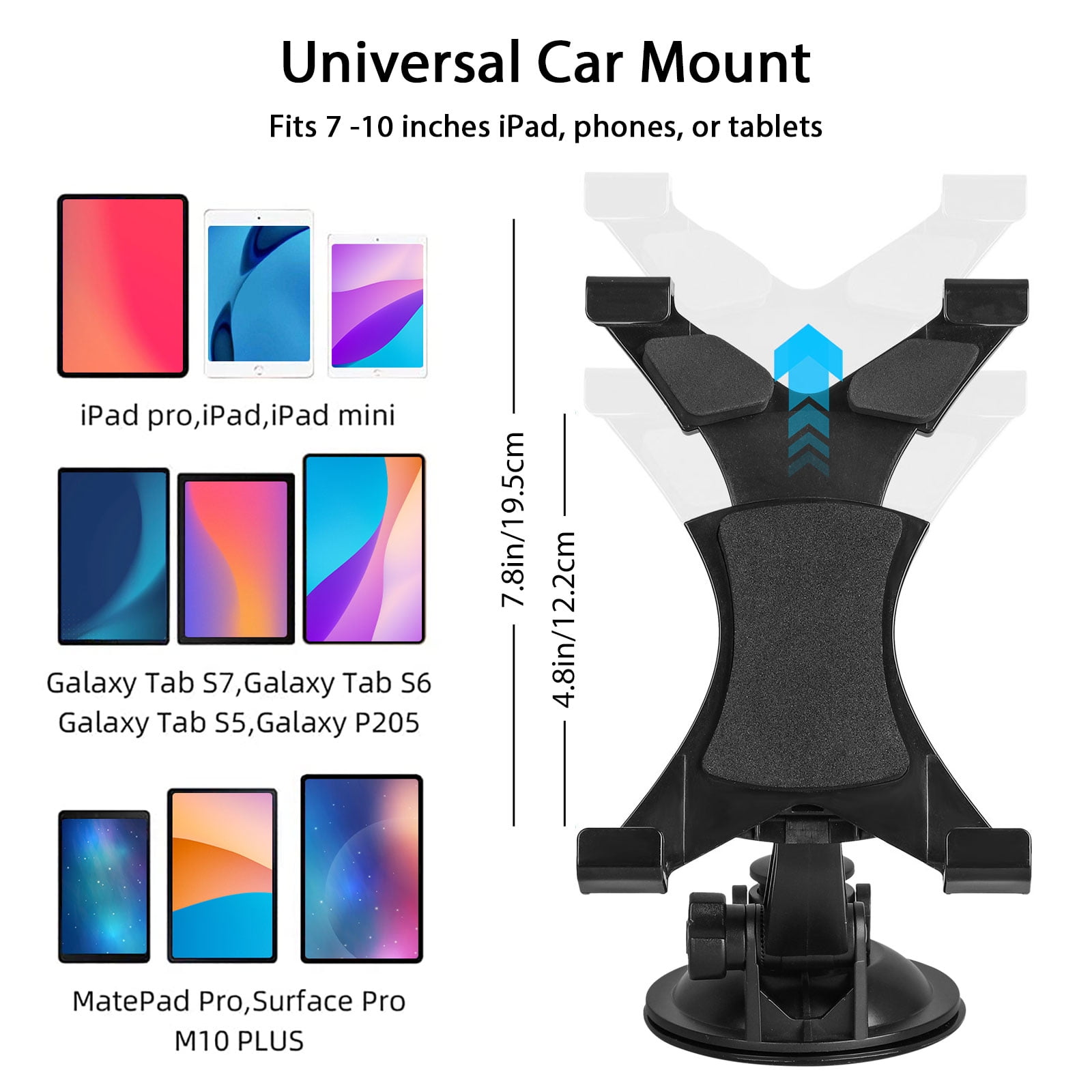  Car Tablet Holder, Tablet Dash Mount iPad Stand Holder for Car  Windshield Dashboard Universal Tablet Car Mount with Suction Cup Compatible  for Samsung Galaxy Tab/iPad Mini Air 4 3(All 7-10.5 Tablets) 