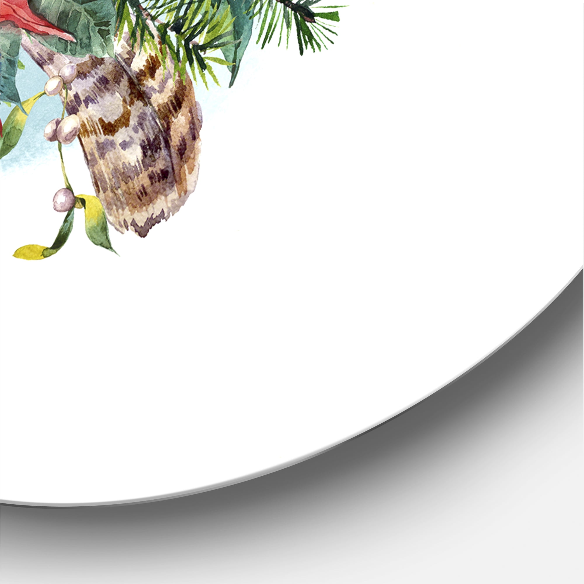Designart 'Christmas Red Cardinal Bird and Poinsettia' Traditional Circle Metal Wall Art 29x29 - Disc of 29