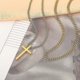 thumbnail image 3 of Collar de acero inoxidable Yashi en capas con colgante de cruz dorado 22 y 24 pulgadas, 3 of 4