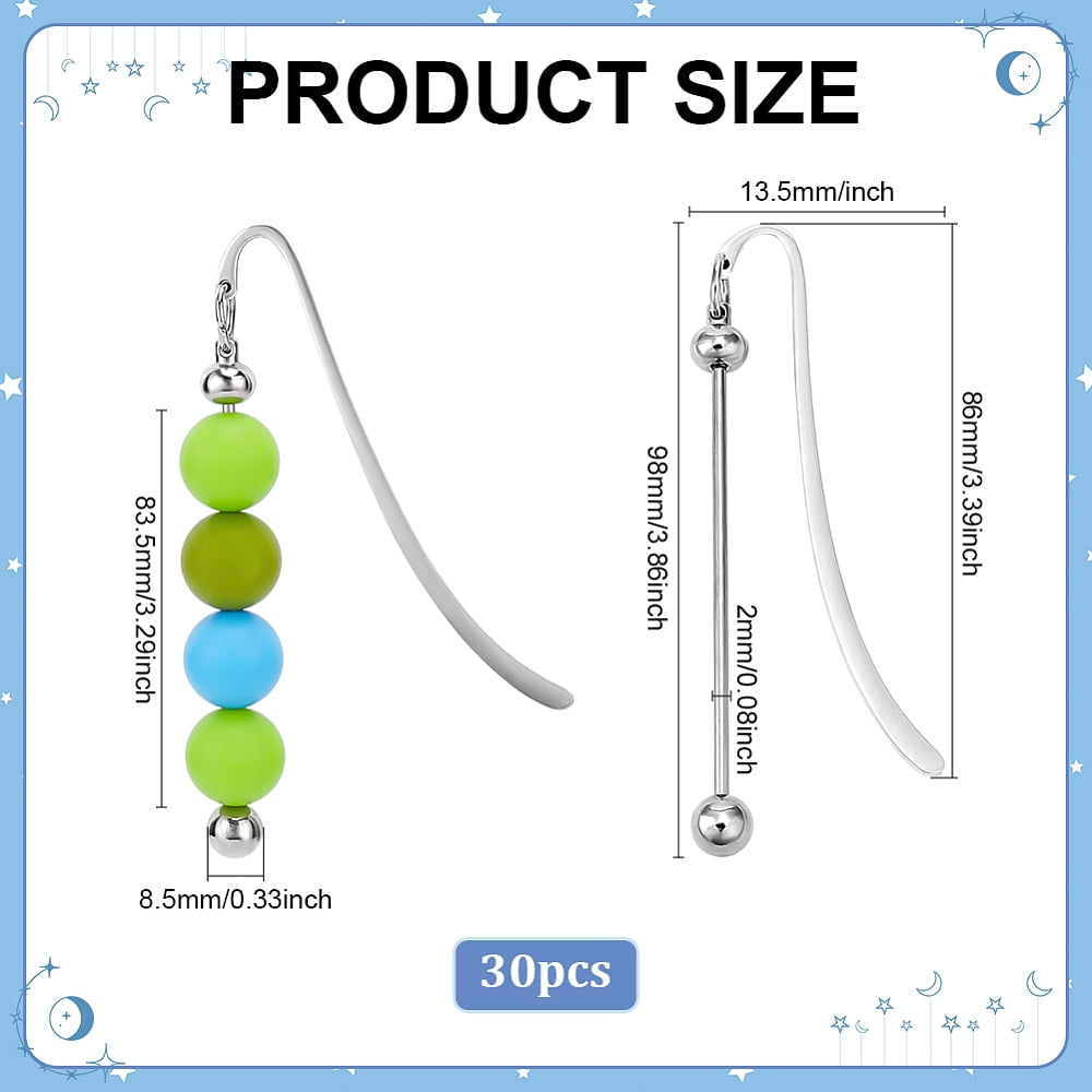 30Pcs Alloy Hook Bookmarks Stainless Steel Beadable Bar Bookmark Platinum Stainless Steel Color 98mm for making