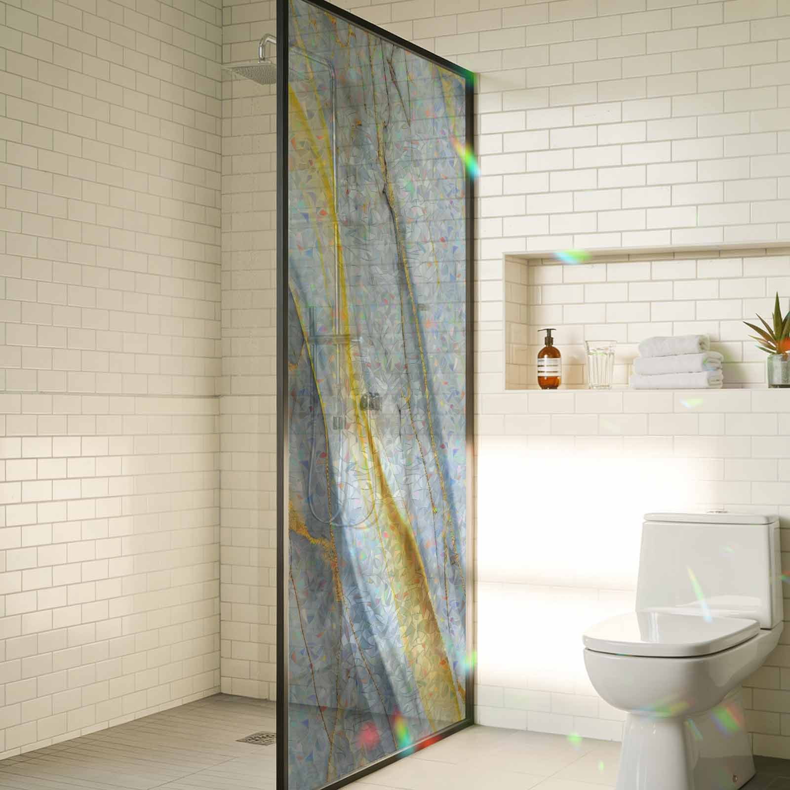 Grey Marble Window Privacy Film Stain Glass,Reusable Decorative Rainbow Window Film,Modern Abstract Gold Ombre Aesthetic Art Static Cling Sun Blocking Stickers Decals Covers 23.6" x 78.7" (2pcs)