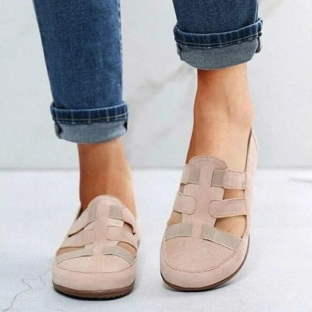 

Super Soft Women s Walking Shoes with Hollow Instep Breathable Slip On Shoes with Rubber Outsole Anti Slip 36 Beige