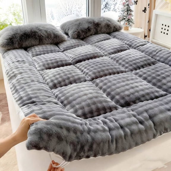 6-8cm Quilted Soft Mattress Topper - Breathable Fiber-Filled Foldable Roll-Up Sleeping Pad for Home Sleep