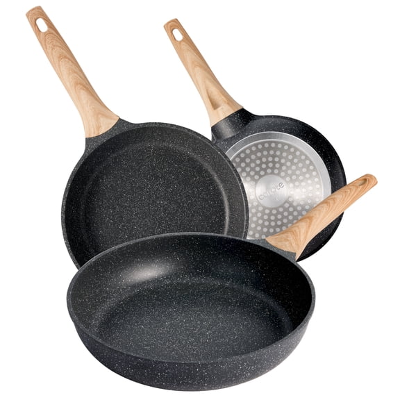 Carote 3-Piece Nonstick Frying Pan Set, 8", 9.5" & 11" Skillets, Induction Compatible Cookware