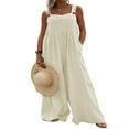 thumbnail image 1 of Wide Leg Overalls for Women Sleeveless Jumpsuits Suspender Overalls with Pockets, 1 of 5