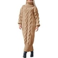thumbnail image 3 of xiaxaixu Robe Longue d'Hiver en Tricot pour Femmes Couleur Unie Manches Longues Col Montant Robe Chandail Ample, 3 of 5
