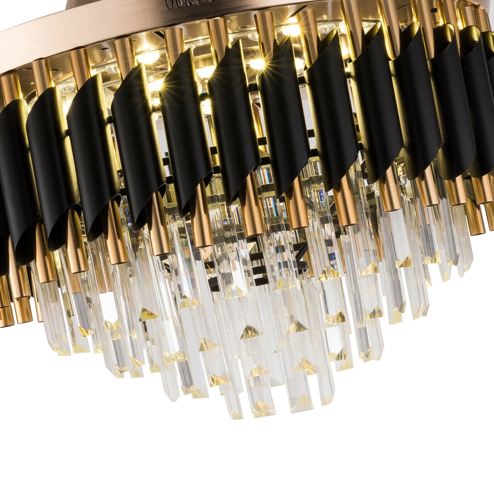 42 inch Modern Crystal Ceiling Fan with Light and Remote, Luxury 4-Blades Indoor Retractable LED Chandelier Ceiling Light Fixture for Living Room Bedroom Black and Gold