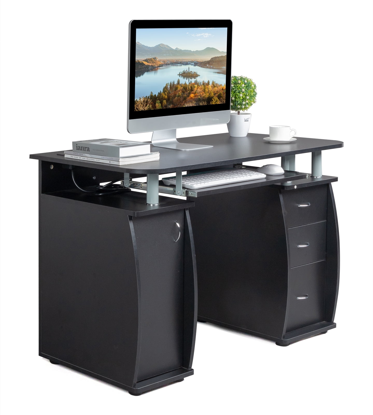 Free Shipping Ktaxon Black 3 Drawers Computer Desk Black Study Workstation Office Furniture Walmart