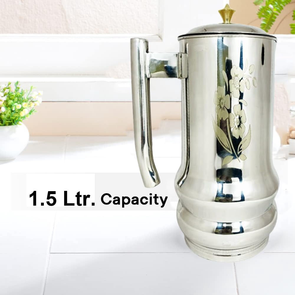 IMTRA FASHION Pure Copper and Stainless Steel Water Jug 50.7 Fl Oz Laser Print Pitcher With Lid for Drinking