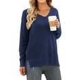 thumbnail image 2 of MOSHU V Neck Sweaters for Women Fall Lightweight Knit Pullover Sweater Side Slits Tops, 2 of 8