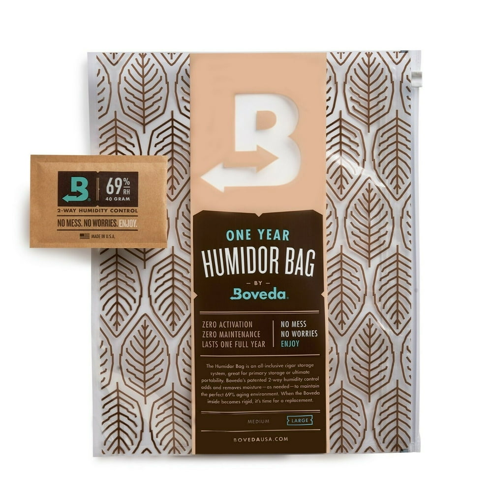 Boveda Large Humidor Bag w/69 RH 2Way Humidity Control Stores 6080 Cigars