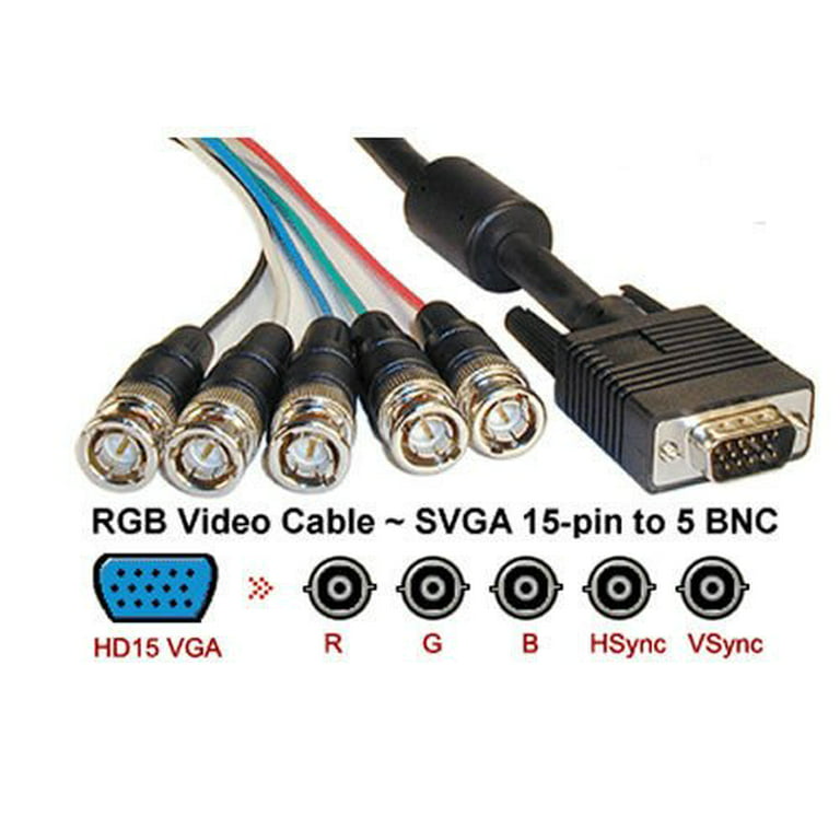 AYA 25Ft. (25 Feet) Coaxial HD15 VGA to 5 BNC RGBHV Male to Male Cable with Ferrites - Walmart.com