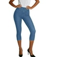 thumbnail image 2 of Yourumao Capri Jeggings for Women Elastic Waisted Faux Denim Capris Skinny Denim Pants with Pocket Summer Vacation Jeans, 2 of 9