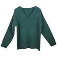 thumbnail image 3 of NAMTYQX Ladies Sweaters Long Sleeve Warm Lounge Solid Women's Pullover Sweaters Baggy V Neck Jersey Green Size L, 3 of 5