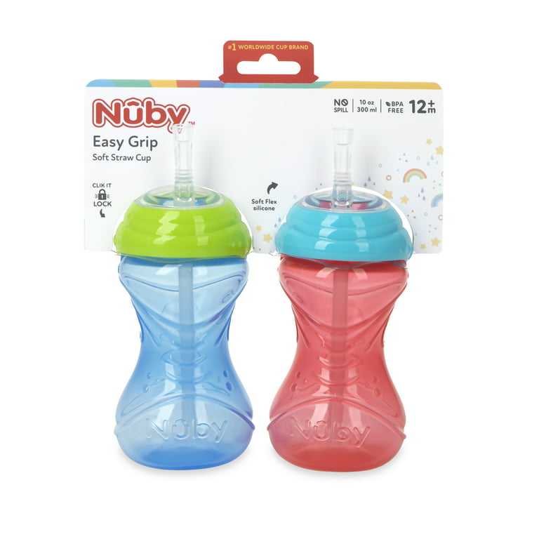 Nuby No-Spill Soft Straw Easy Grip Sippy Cup for Girls - (3-Pack