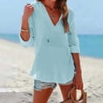 thumbnail image 2 of GZWYHT Womens Hoodies Beach Cover Upï¼Blouses For Women Womens Summer Tops Oversized Tshirts For Women Trendy Retro Embroidered Summer Shirts For Women Solid Color, 2 of 7