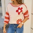 thumbnail image 5 of Women's Floral Sweater Crewneck Long Sleeve Color Block Knit Pullover Tops Orange S, 5 of 9