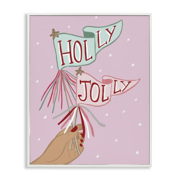 Stupell Industries - Holly Jolly Festive Flags White Framed Giclee Art, 24 x 30, Made In USA