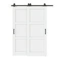 thumbnail image 3 of 56" X 80" 3-Lite Panel White Primed Solid Core Sliding Bypass Barn Door Double Doors with Hardware Kit, 3 of 9