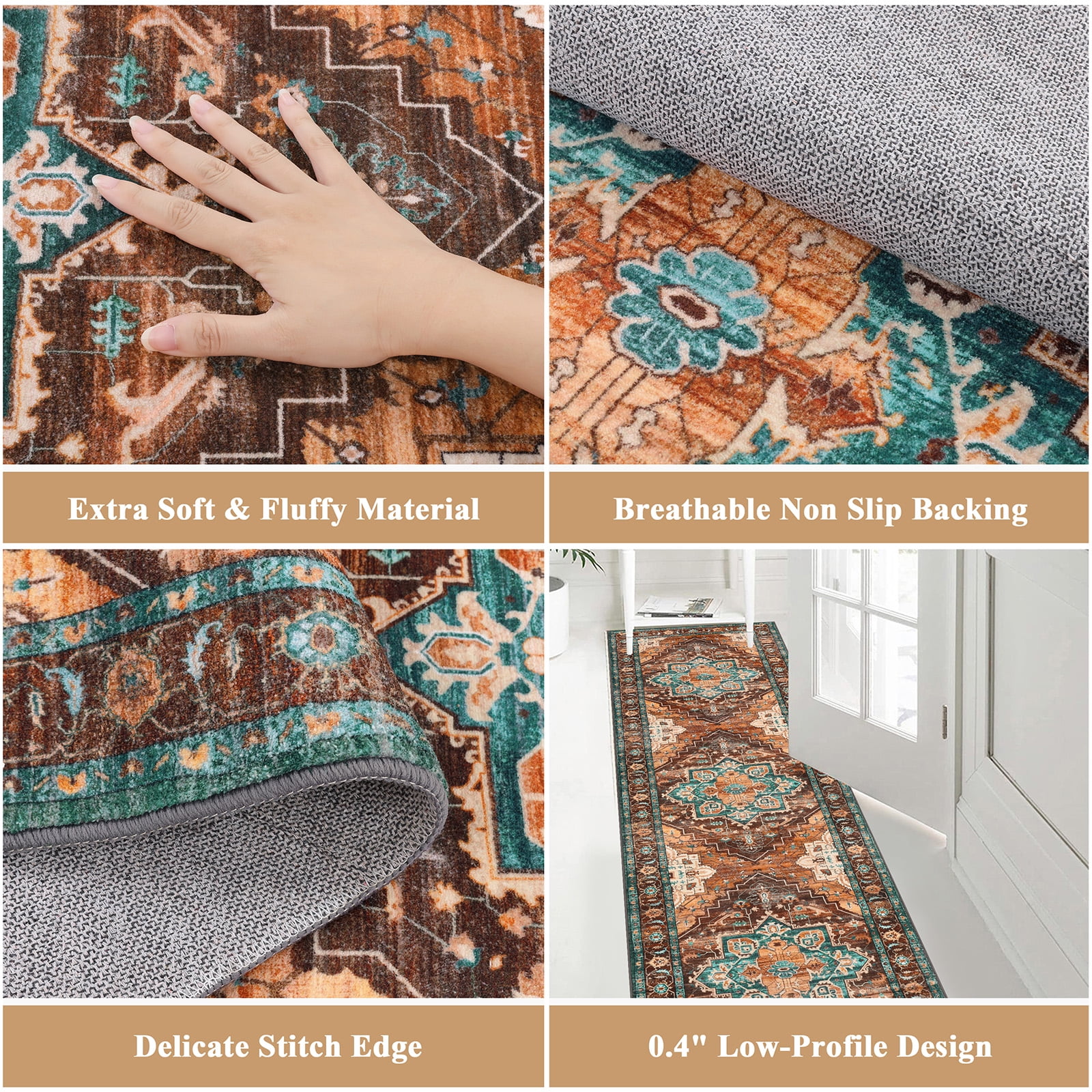 2 x 8 ft Washable Hallway Runner Rugs, Non-Slip Soft Kitchen Rug Runner Laundry Room Rug, Vintage Floor Runner for Kitchen Entryway Laundry Room