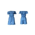 thumbnail image 5 of Okbabeha Ladies Solid Color Jumpsuit, Off Shoulder Flouncing Denim Shorts, 5 of 6
