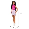 thumbnail image 3 of Barbie Fashionistas Doll #215 with Black Straight Hair, Pink Star-Print Top & Iridescent Skirt, 65th Anniversary Collectible Fashion Doll, 3 of 5