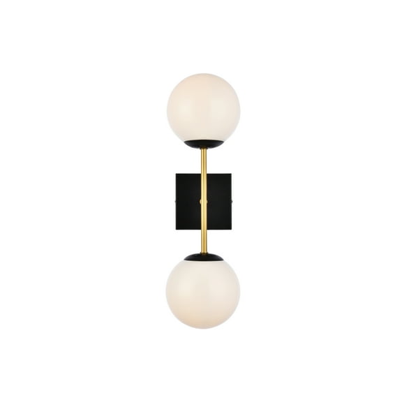 Neri 2 lights black and brass and white glass wall sconce