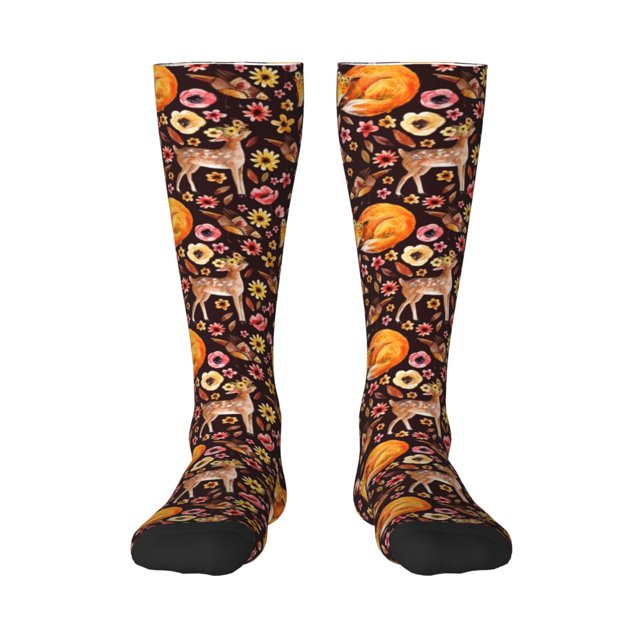 Fotbe Woodland Creatures Floral Calcetas Divertidas Estampadas para Hombre y Mujer, Calcetas de Algodón hasta la Rodilla para Caminar, Correr, Enfermería y Embarazo