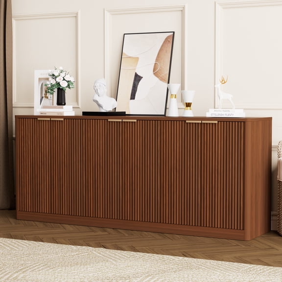 UZUGUL Farmhouse Sideboard Cabinet with 6 Doors, Adjustable Shelves, Walnut, 67 Inch