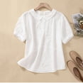 thumbnail image 5 of ZyeKqe Cotton Linen Shirts for Women Puff Short Sleeve Shirts Eyelet Casual T Shirts Button up Dressy Casual BlousesM-XXL, 5 of 6